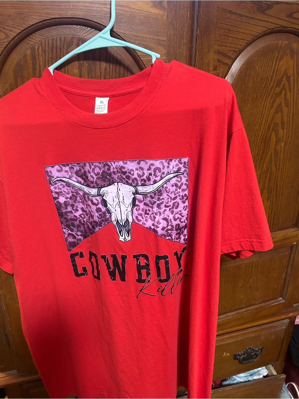 Red Cowboy Skull Graphic Tee - Unbranded